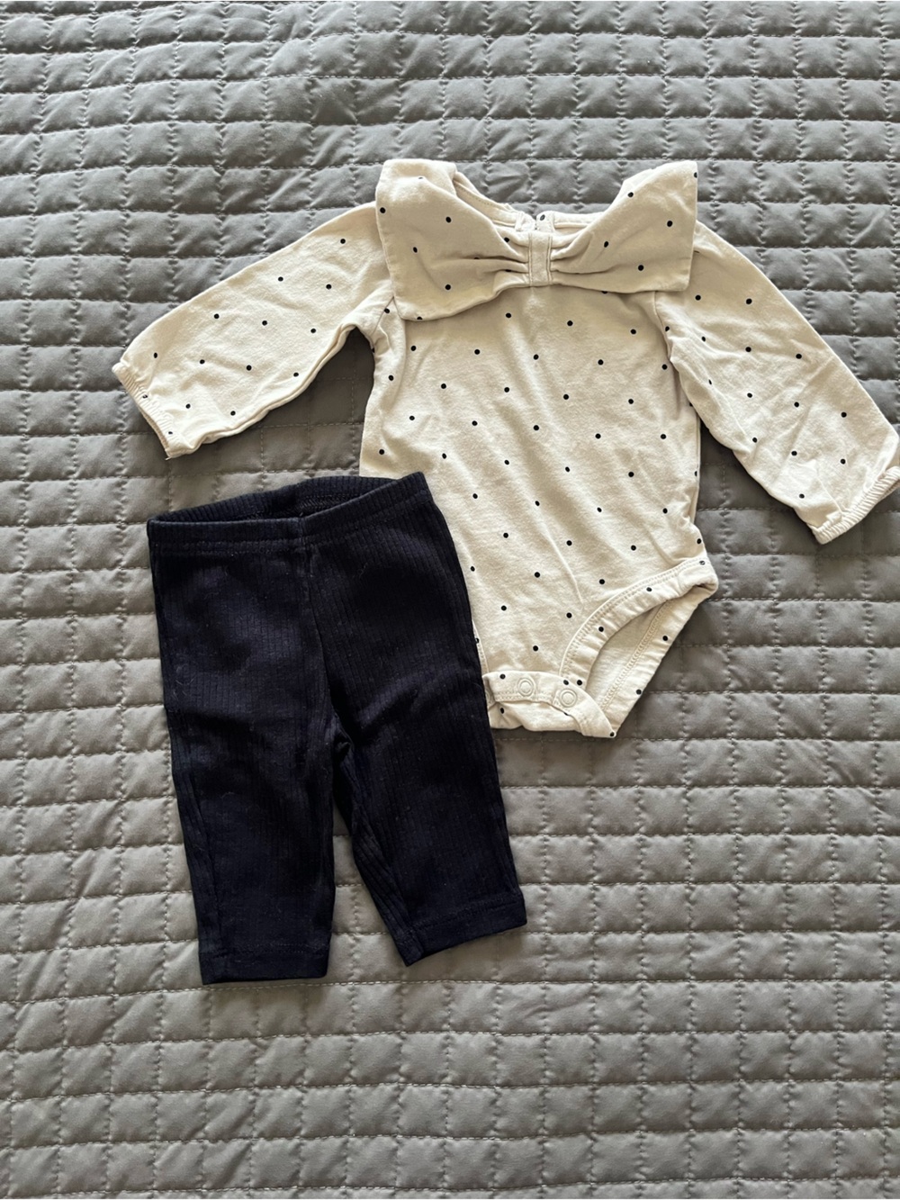CARTER’S Cream Polka Dot Top with Black Ribbed Leggings | NEWBORN